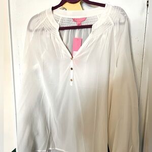 Lilly Pulitzer White Silk Elsa Blouse Shirt Larger